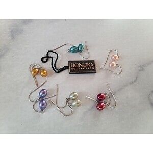 Honora 925 Sterling Silver Dyed Pearl Dangling Earrings Set Of 6